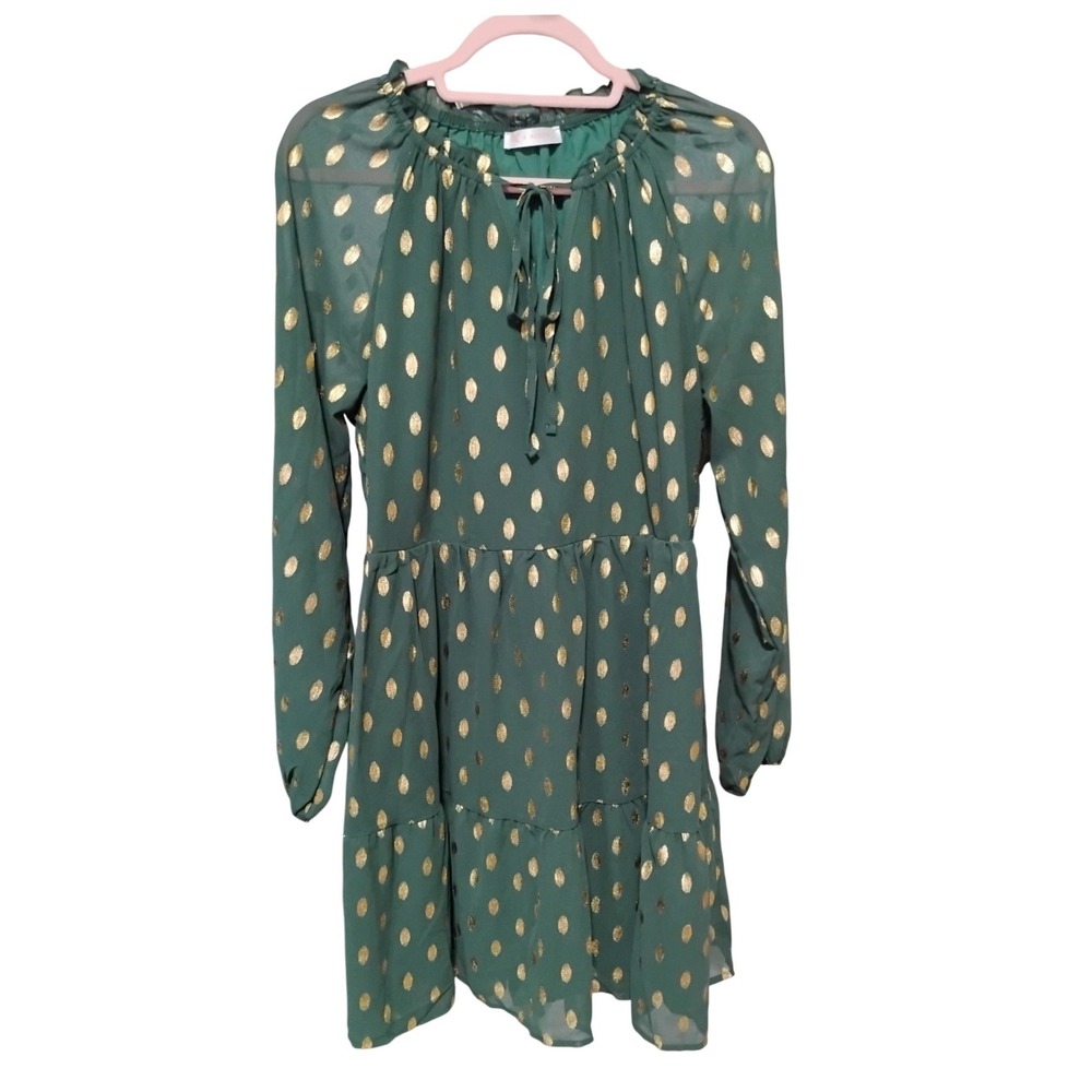 NWOT‎ Kirundo Green Gold Foil Dress Medium Long Sleeve